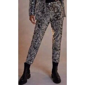 Anthropologie Porridge Pascaline Silver Sequined Elastic Waist Pants Size S
